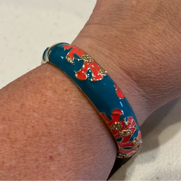 NWT Sequin by Nordstrom Clamper Bangle Bracelet - teal, coral, clear rhinestones - Picture 4 of 14